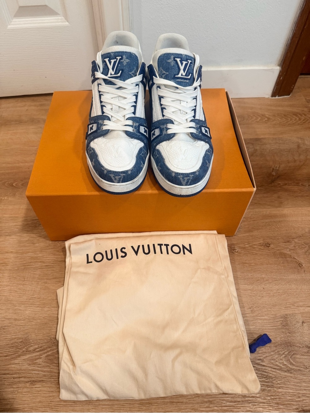 Louis Vuitton Denim Blue LV Trainer Sneaker Size 8.5